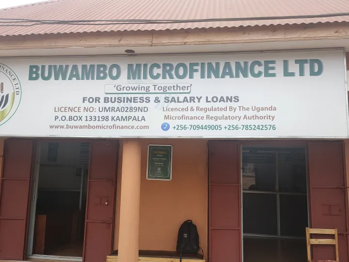 Buwambo Microfinance Limited signage above the branch entrance