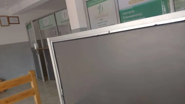A closer view of the office counter and wall displays